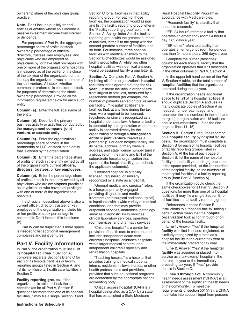 Instructions for IRS Form 990 Schedule H Return of Organization Exempt From Income Tax for Hospitals, Page 7
