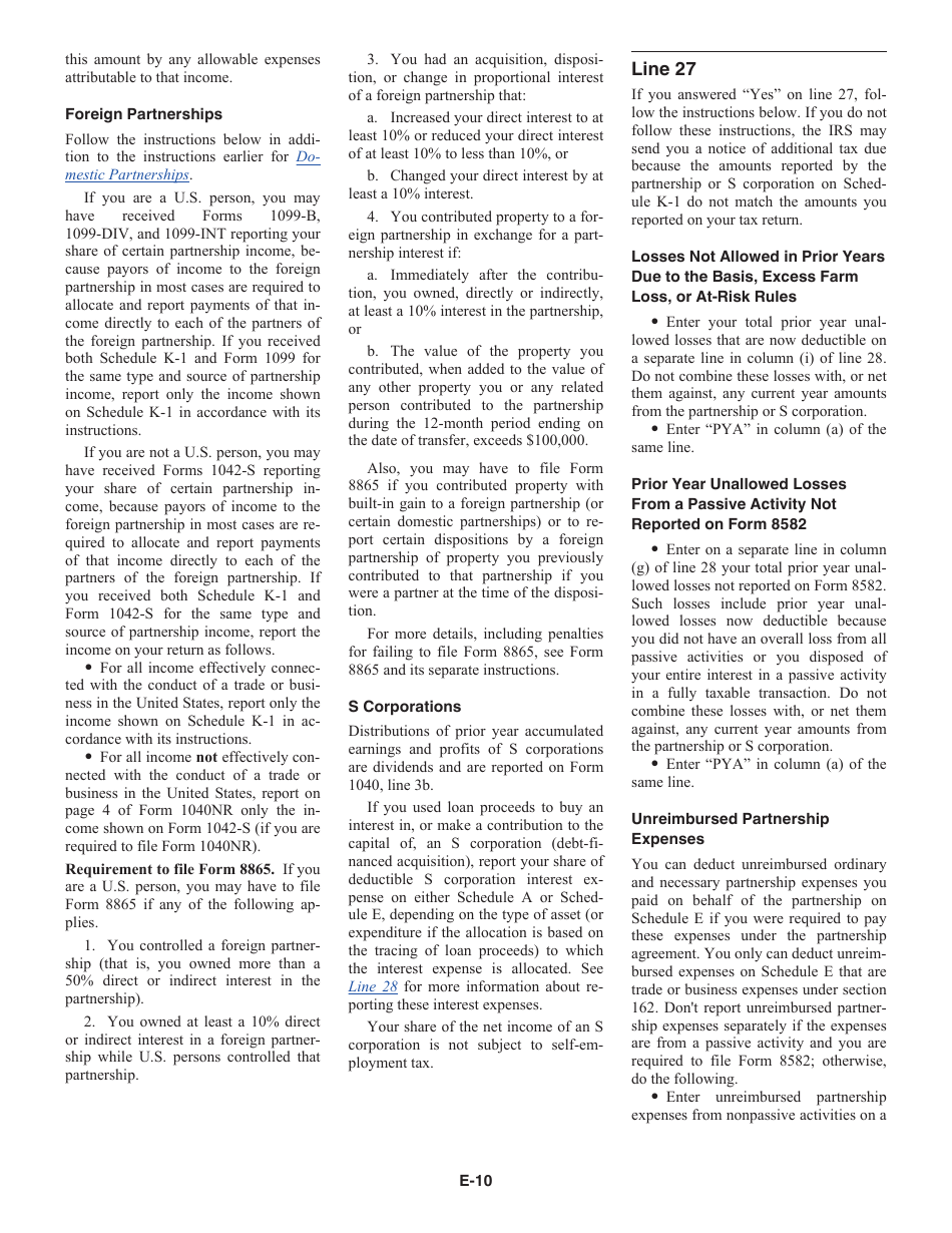 Instructions for IRS Form 1040 Schedule E Supplemental Income and Loss, Page 10