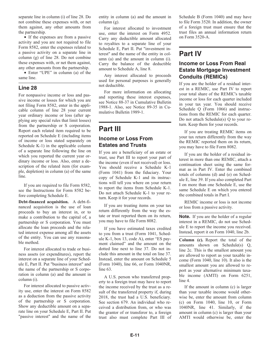 Instructions for IRS Form 1040 Schedule E Supplemental Income and Loss, Page 11