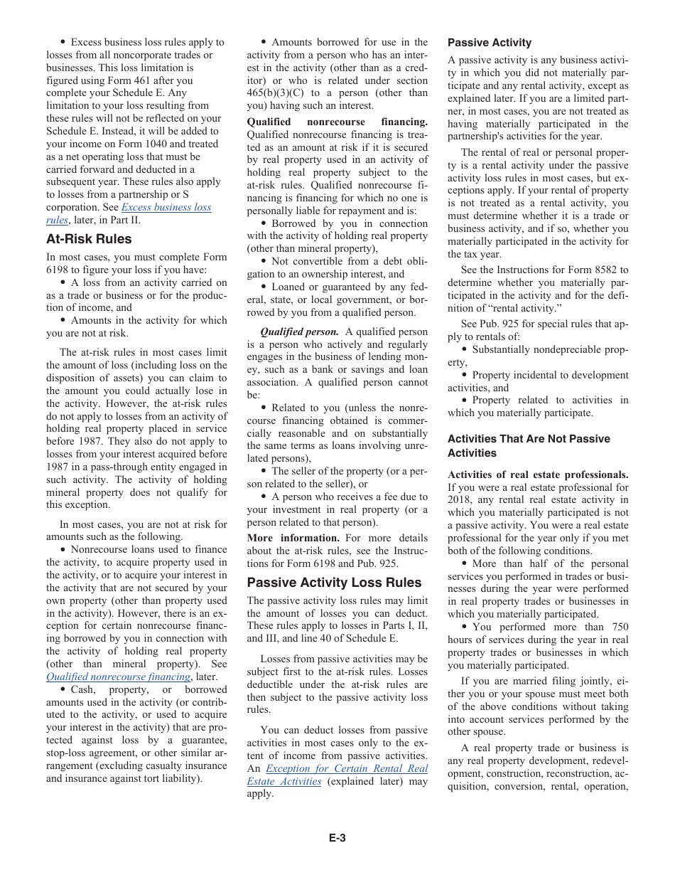 Instructions for IRS Form 1040 Schedule E Supplemental Income and Loss, Page 3