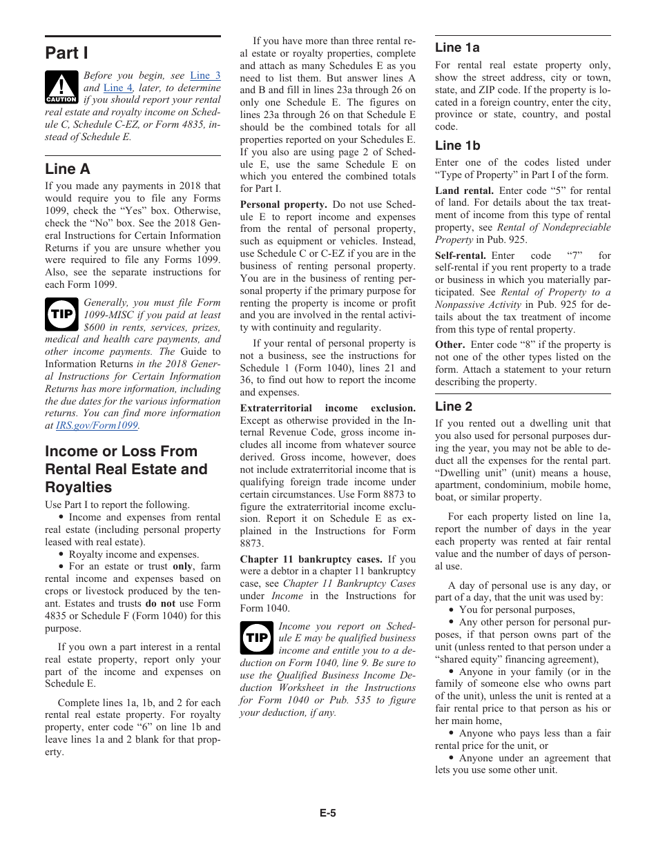 Instructions for IRS Form 1040 Schedule E Supplemental Income and Loss, Page 5