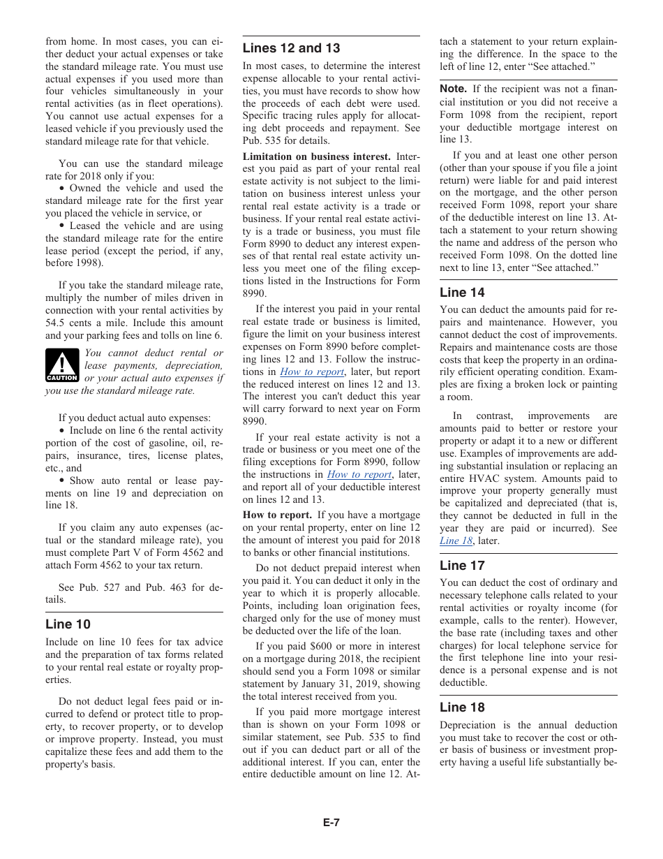 Instructions for IRS Form 1040 Schedule E Supplemental Income and Loss, Page 7