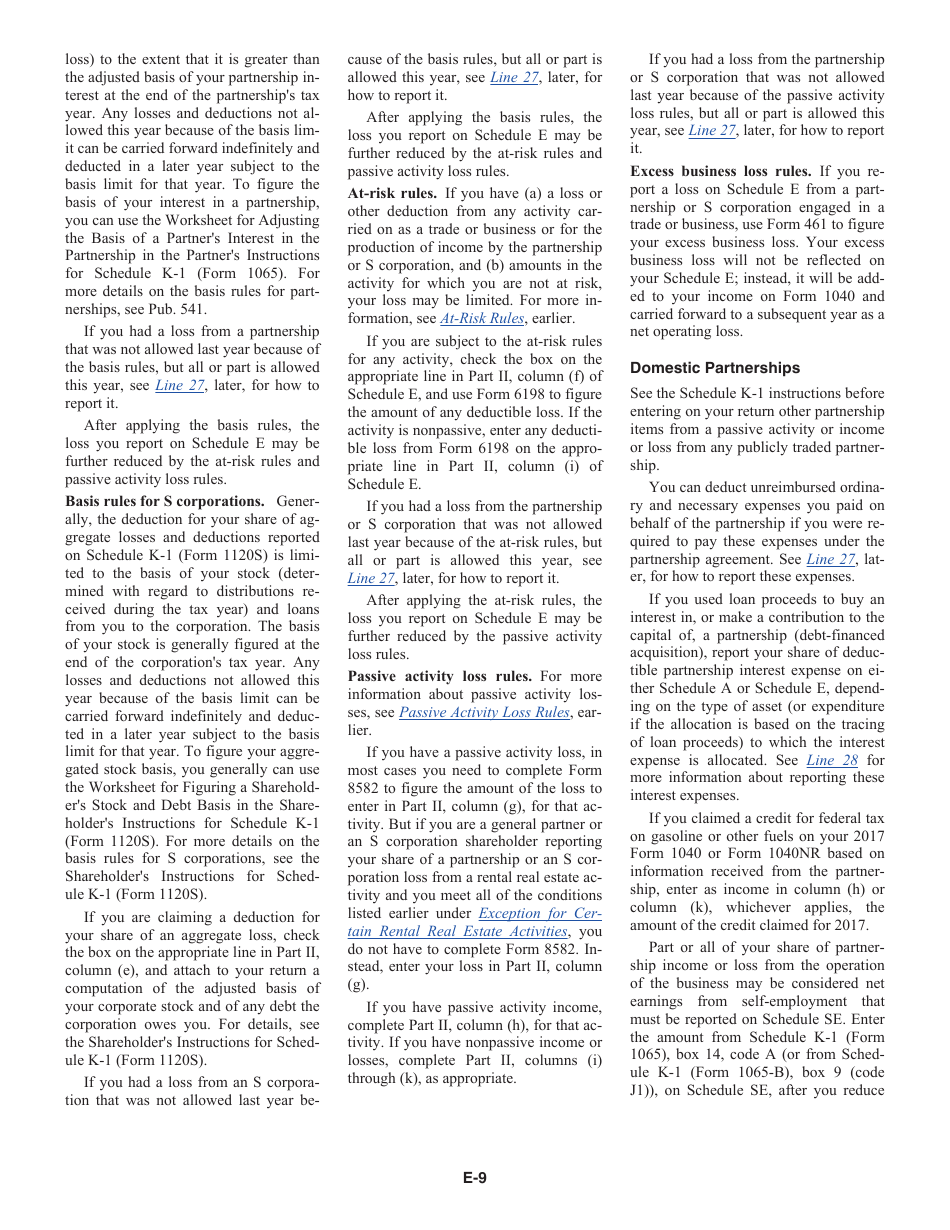 Instructions for IRS Form 1040 Schedule E Supplemental Income and Loss, Page 9