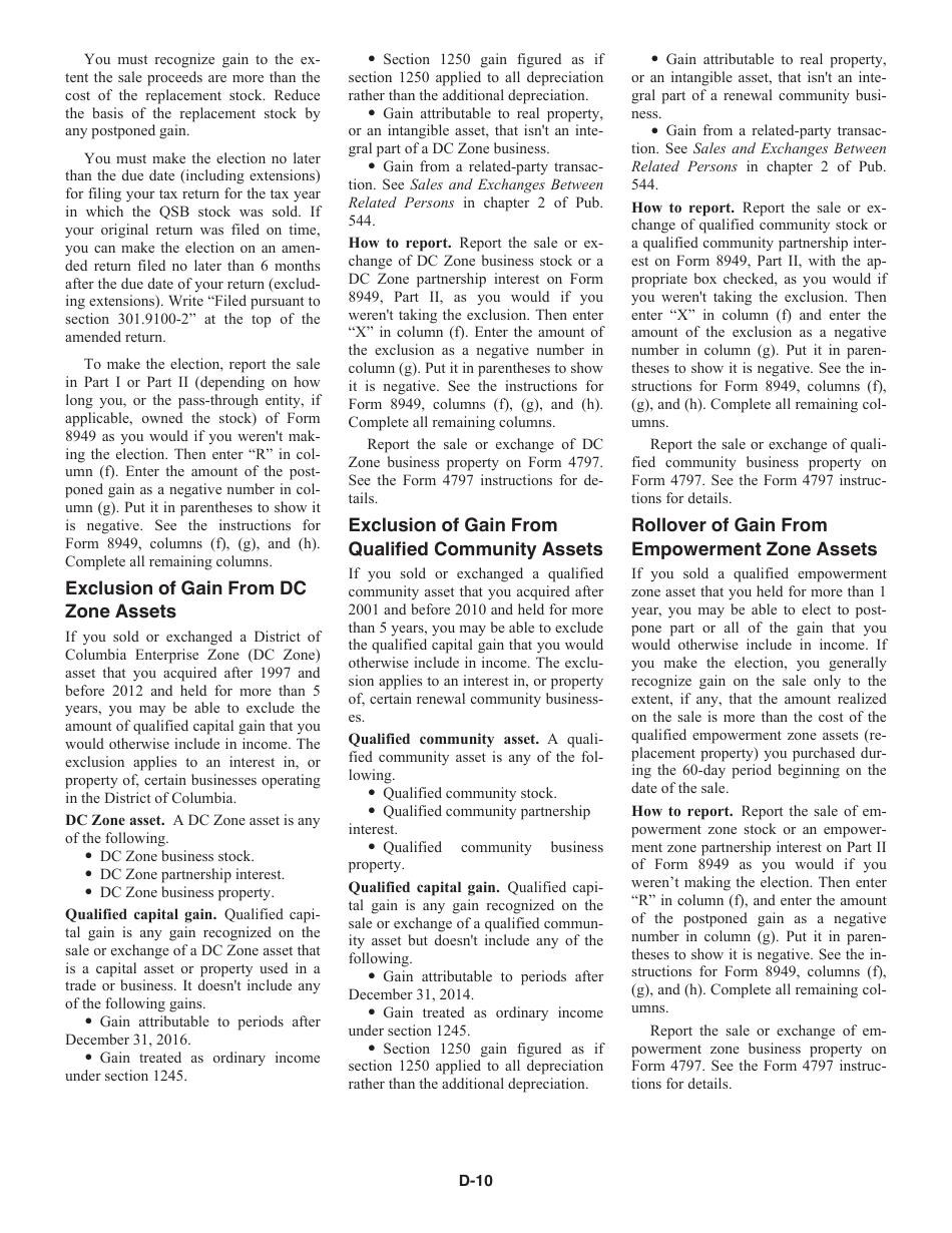 Instructions for IRS Form 1040 Schedule D Capital Gains and Losses, Page 10