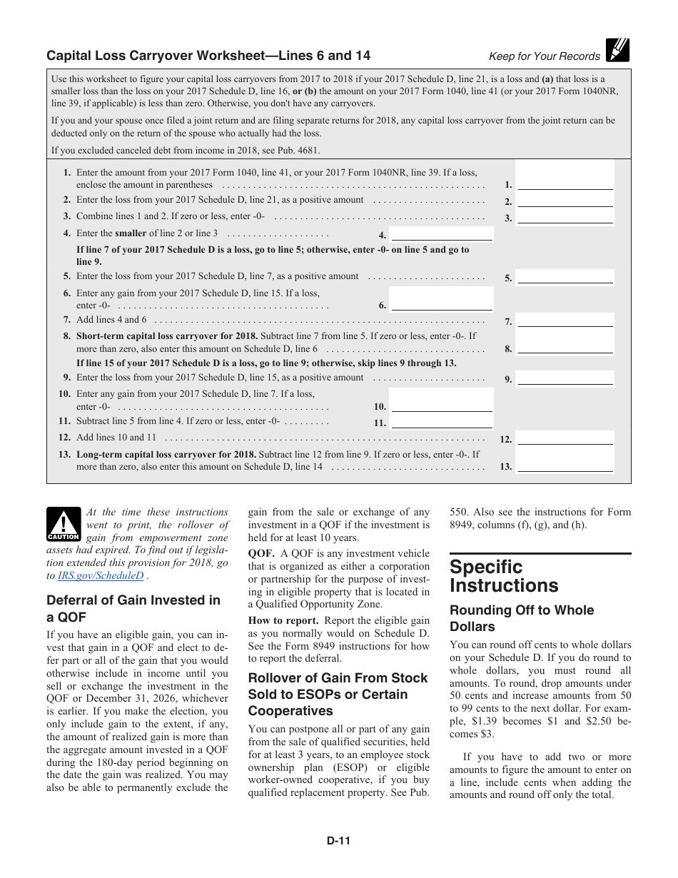 Download Instructions for IRS Form 1040 Schedule D Capital Gains and ...