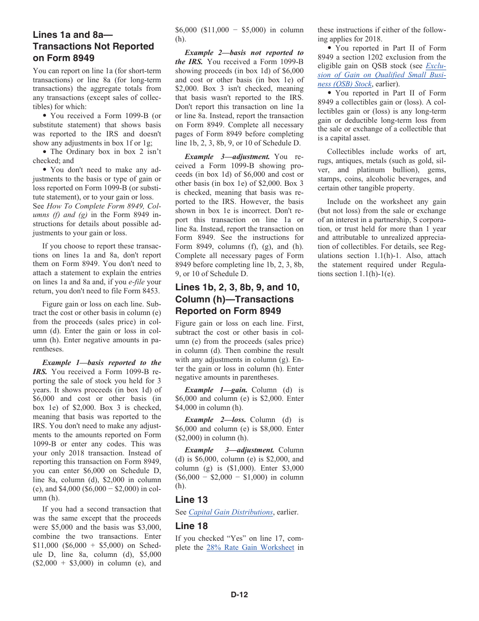 Instructions for IRS Form 1040 Schedule D Capital Gains and Losses, Page 12