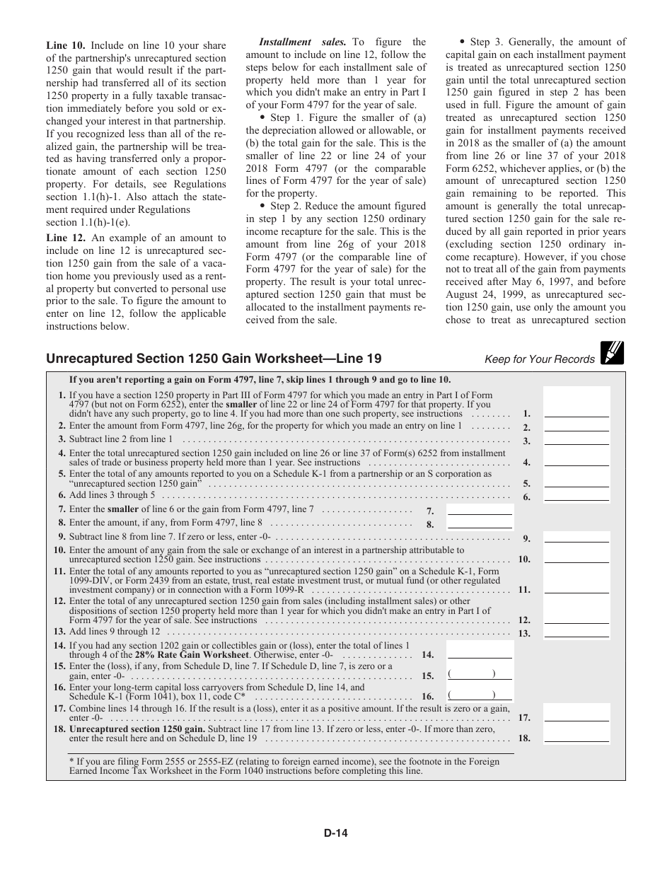 Download Instructions For IRS Form 1040 Schedule D Capital Gains And ...