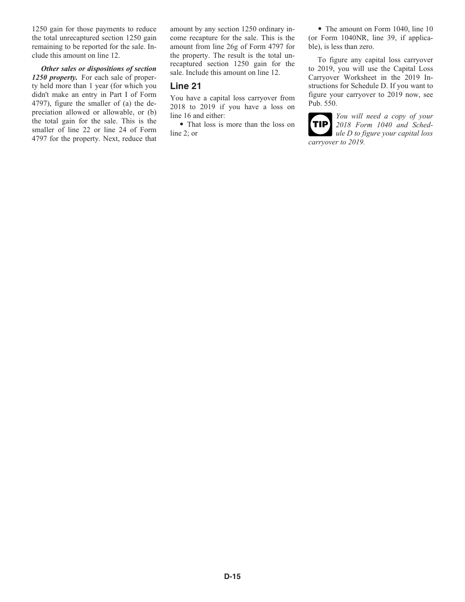 Instructions for IRS Form 1040 Schedule D Capital Gains and Losses, Page 15