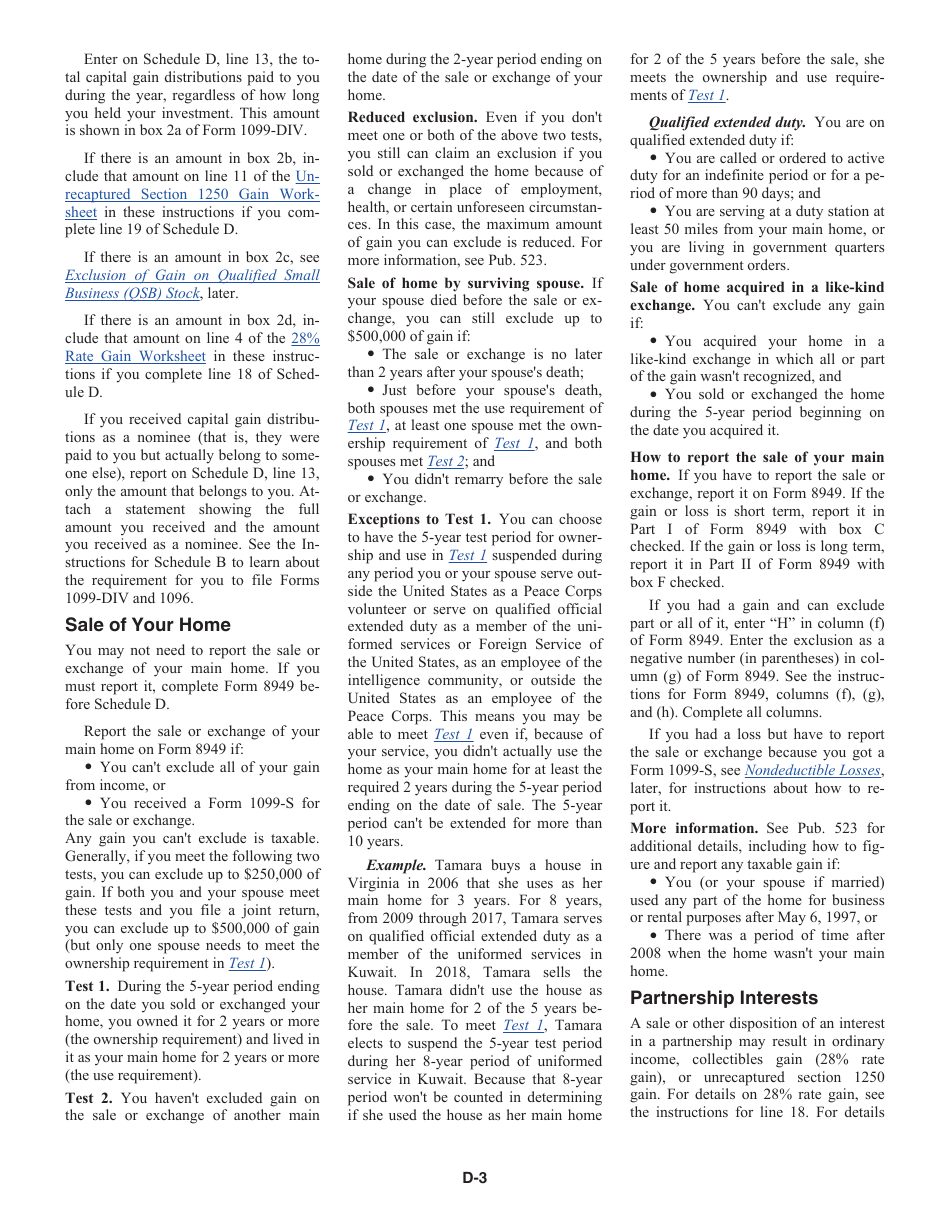 Instructions for IRS Form 1040 Schedule D Capital Gains and Losses, Page 3