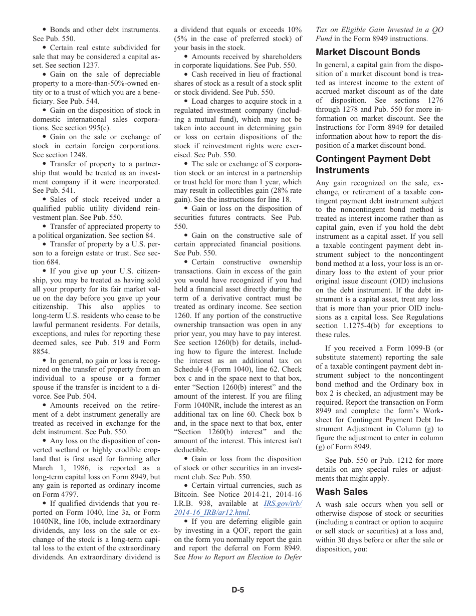 Instructions for IRS Form 1040 Schedule D Capital Gains and Losses, Page 5