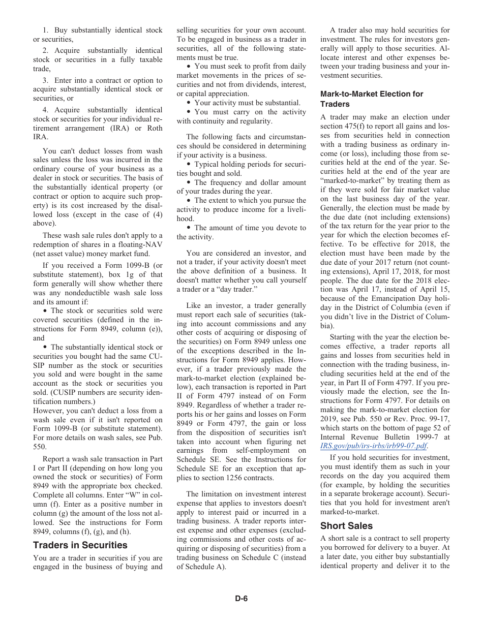 Instructions for IRS Form 1040 Schedule D Capital Gains and Losses, Page 6