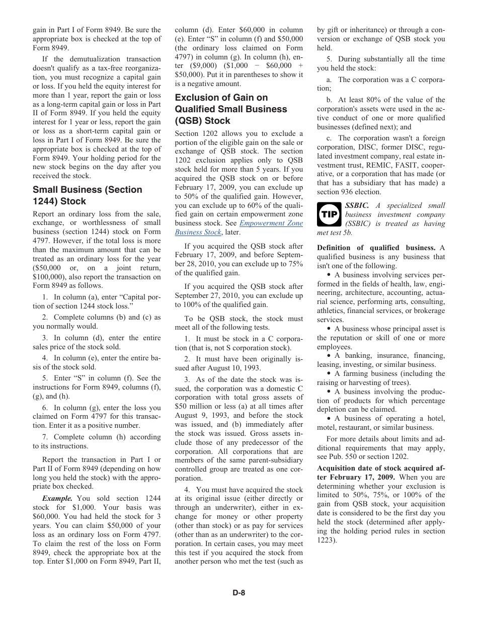 Instructions for IRS Form 1040 Schedule D Capital Gains and Losses, Page 8