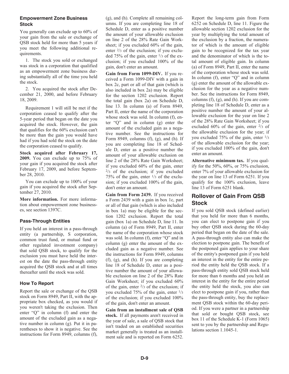 Instructions for IRS Form 1040 Schedule D Capital Gains and Losses, Page 9
