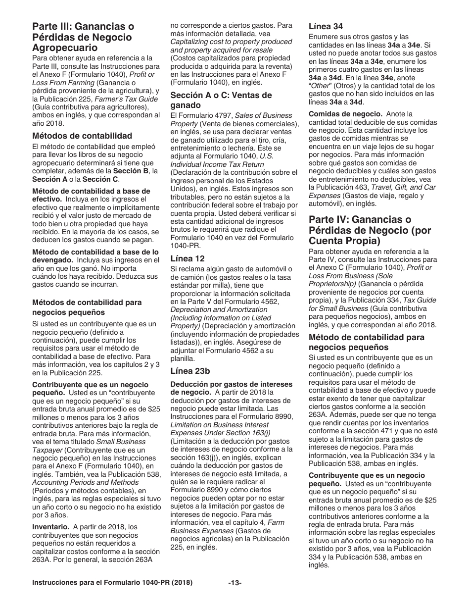Instrucciones para IRS Formulario 1040-PR Planilla Para La Declaracion De La Contribucion Federal Sobre El Trabajo Por Cuenta Propia (Incluyendo El Credito Tributario Adicional Por Hijos Para Residentes Bona Fide De Puerto Rico) (Spanish), Page 13