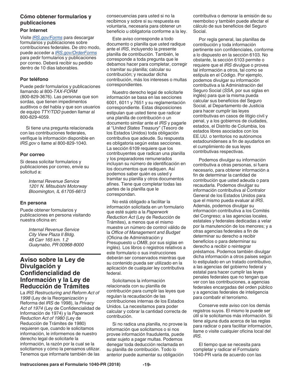 Instrucciones para IRS Formulario 1040-PR Planilla Para La Declaracion De La Contribucion Federal Sobre El Trabajo Por Cuenta Propia (Incluyendo El Credito Tributario Adicional Por Hijos Para Residentes Bona Fide De Puerto Rico) (Spanish), Page 19