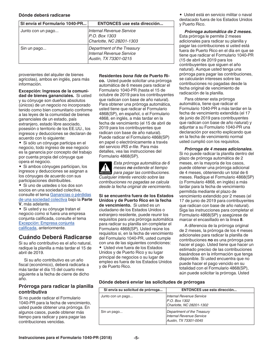 Instrucciones para IRS Formulario 1040-PR Planilla Para La Declaracion De La Contribucion Federal Sobre El Trabajo Por Cuenta Propia (Incluyendo El Credito Tributario Adicional Por Hijos Para Residentes Bona Fide De Puerto Rico) (Spanish), Page 5