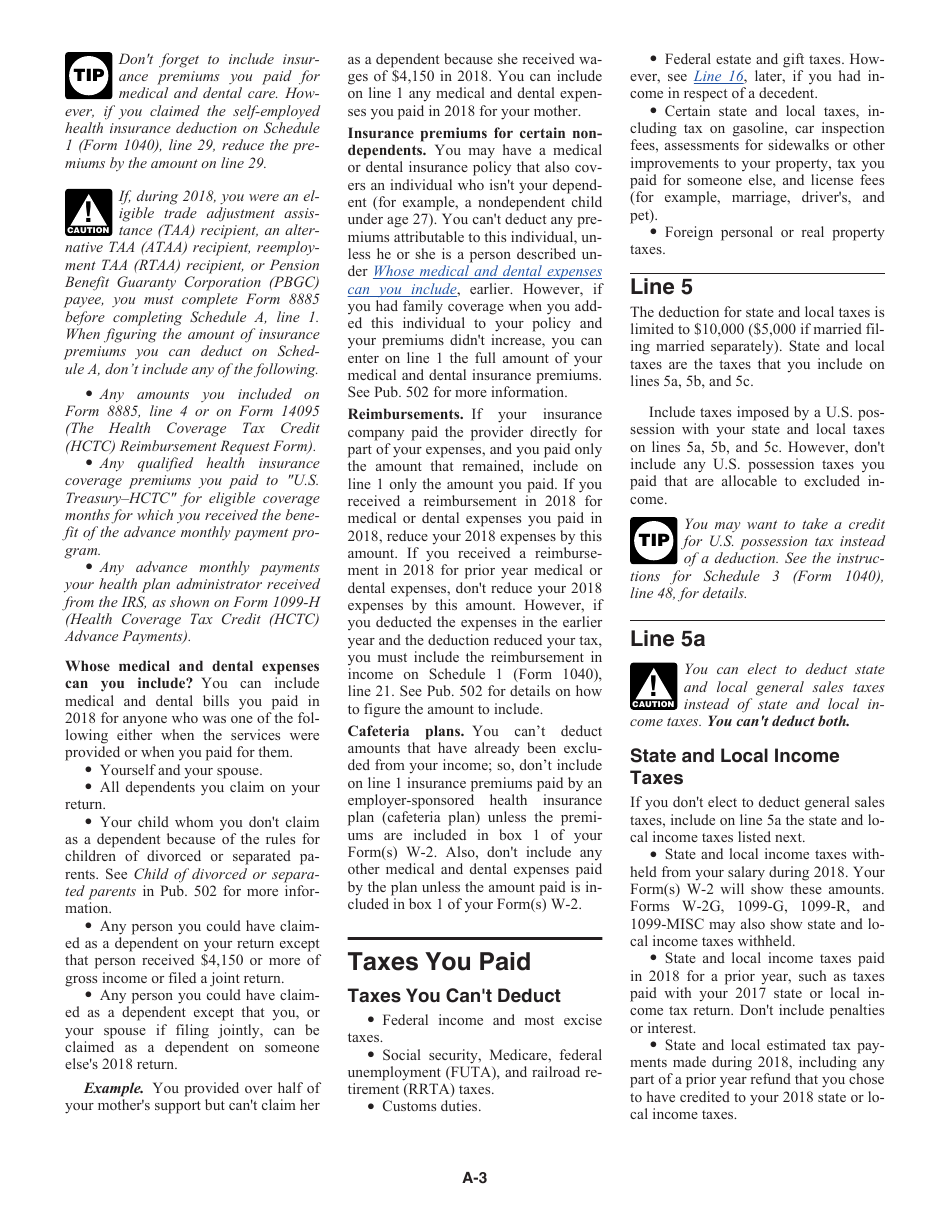 Instructions for IRS Form 1040 Schedule A Itemized Deductions, Page 3