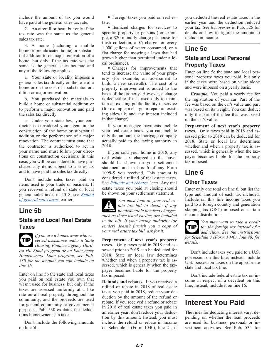 Instructions for IRS Form 1040 Schedule A Itemized Deductions, Page 7