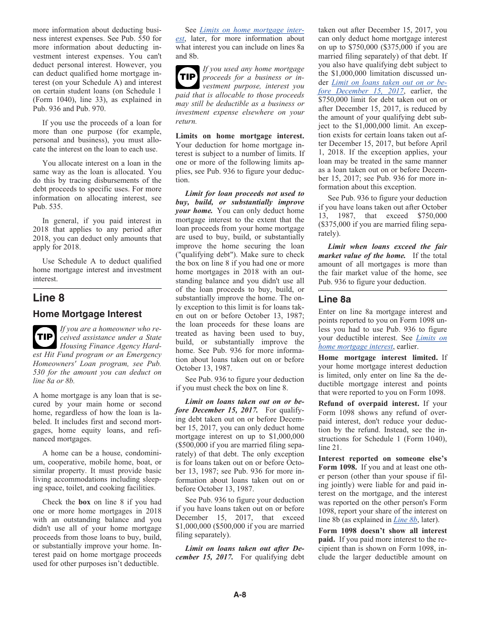Instructions for IRS Form 1040 Schedule A Itemized Deductions, Page 8
