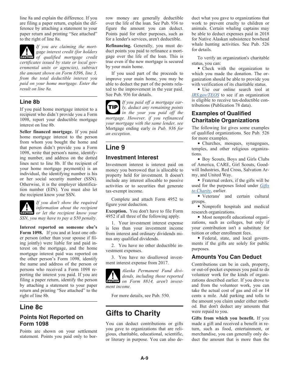 Instructions for IRS Form 1040 Schedule A Itemized Deductions, Page 9