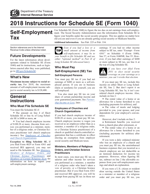 Download Instructions For IRS Form 1040 Schedule SE Self employment Tax 