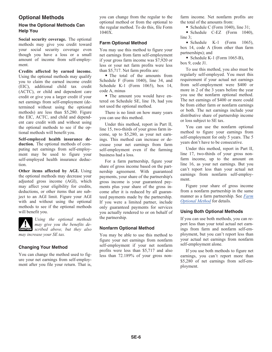 Instructions for IRS Form 1040 Schedule SE Self-employment Tax, Page 6