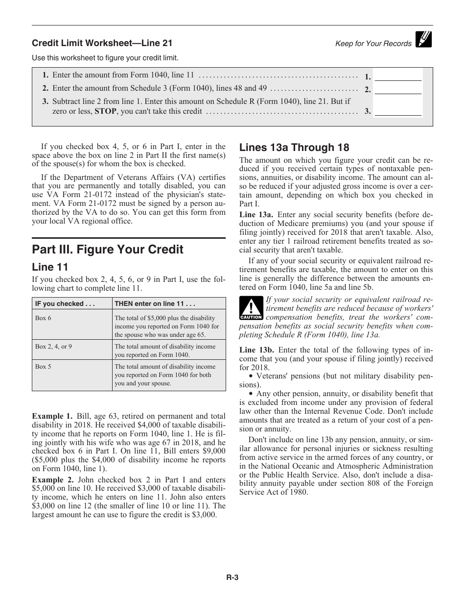 Instructions for IRS Form 1040 Schedule R Credit for the Elderly or the Disabled, Page 3