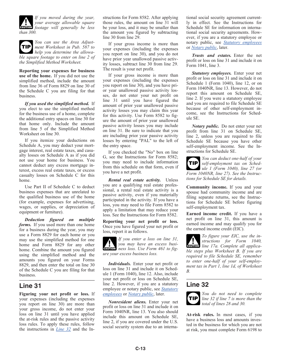 Instructions for IRS Form 1040 Schedule C Profit or Loss From Business (Sole Proprietorship), Page 13