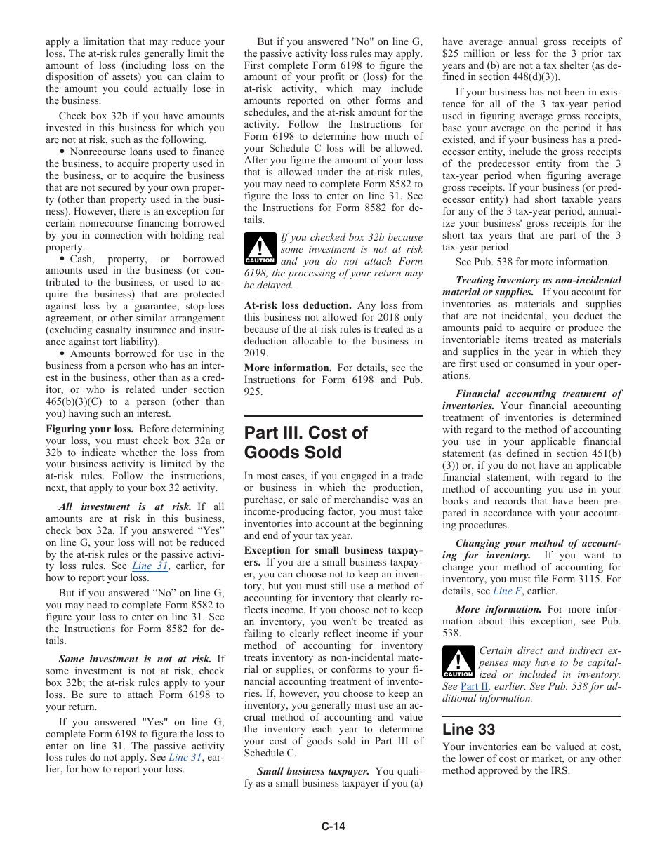 Instructions for IRS Form 1040 Schedule C Profit or Loss From Business (Sole Proprietorship), Page 14