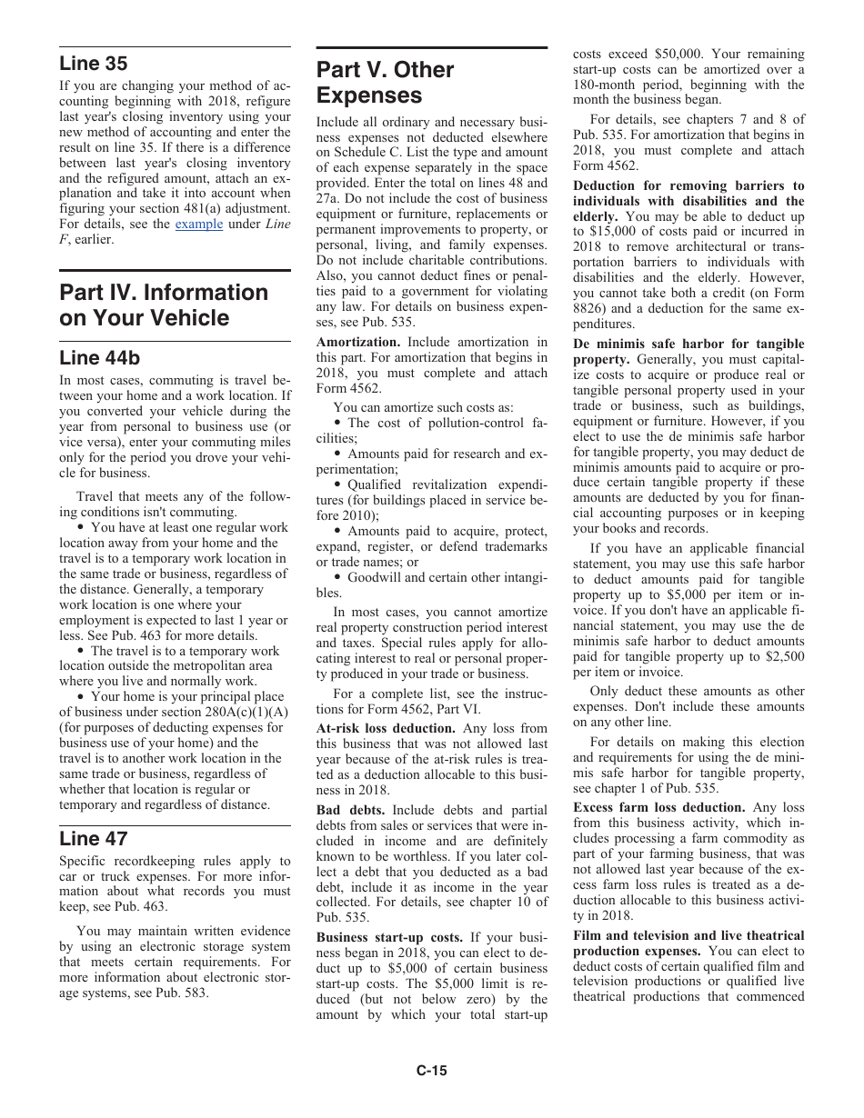 Instructions for IRS Form 1040 Schedule C Profit or Loss From Business (Sole Proprietorship), Page 15
