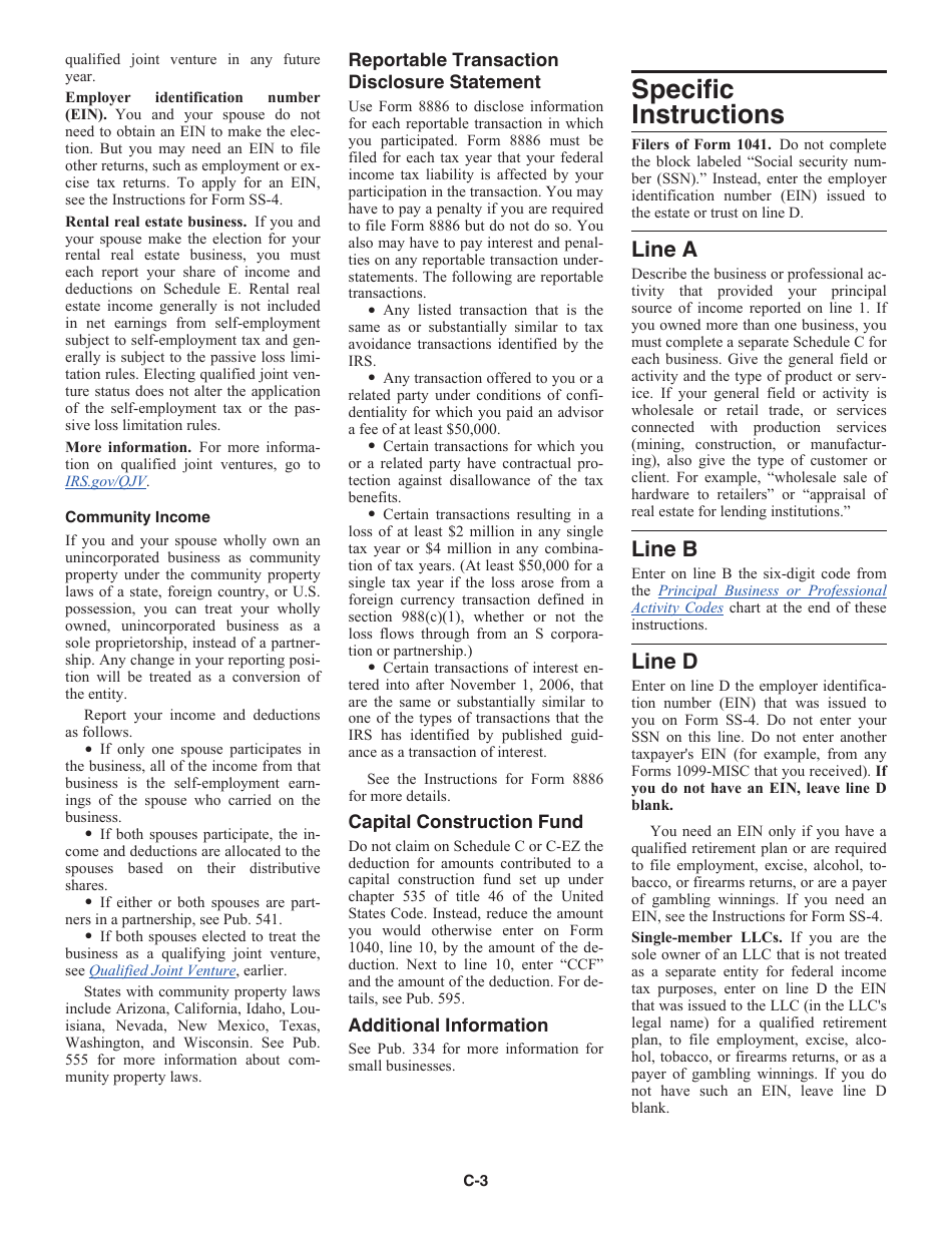 Instructions for IRS Form 1040 Schedule C Profit or Loss From Business (Sole Proprietorship), Page 3