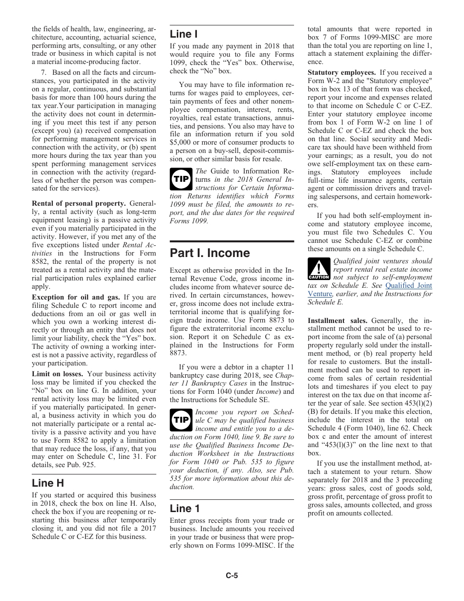 Instructions for IRS Form 1040 Schedule C Profit or Loss From Business (Sole Proprietorship), Page 5