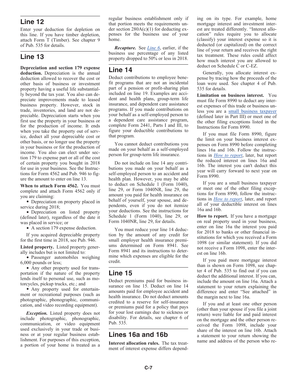 Instructions for IRS Form 1040 Schedule C Profit or Loss From Business (Sole Proprietorship), Page 7