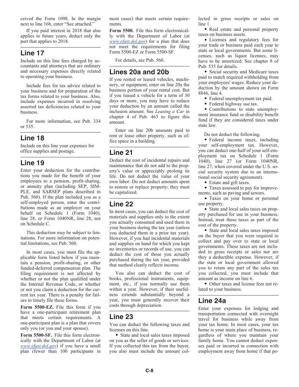 Instructions for IRS Form 1040 Schedule C Profit or Loss From Business (Sole Proprietorship), Page 8