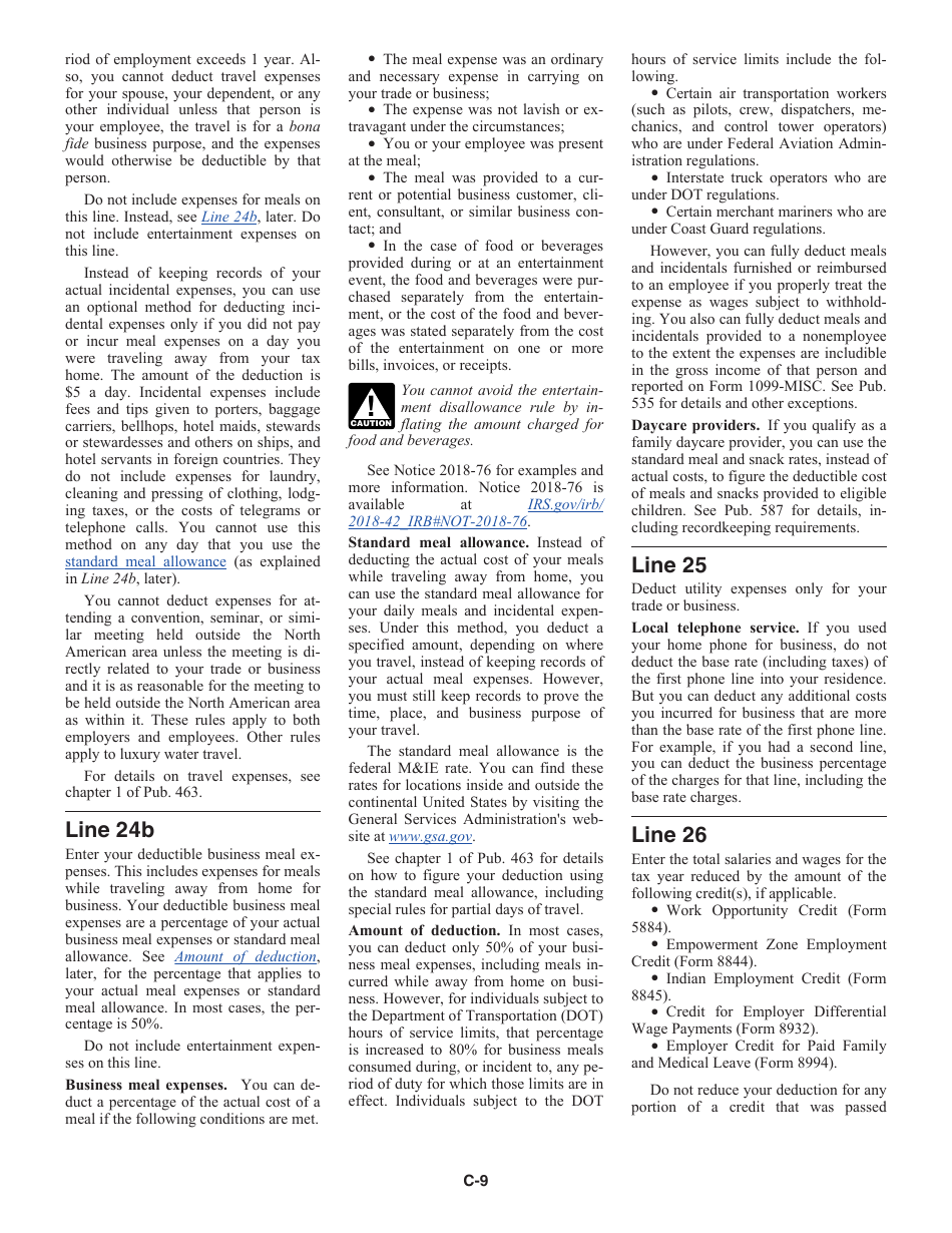 Instructions for IRS Form 1040 Schedule C Profit or Loss From Business (Sole Proprietorship), Page 9