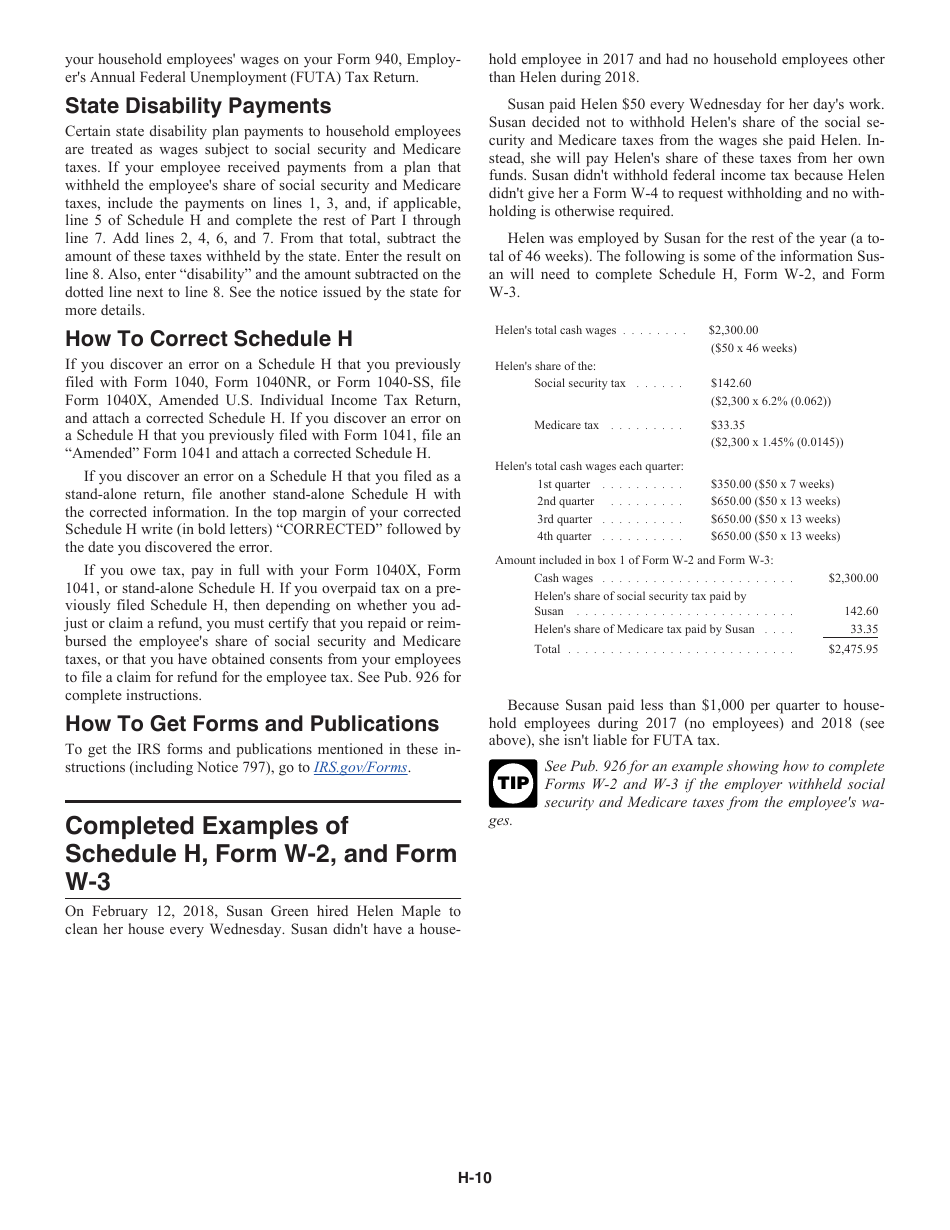 Instructions for IRS Form 1040 Schedule H Household Employment Taxes, Page 10
