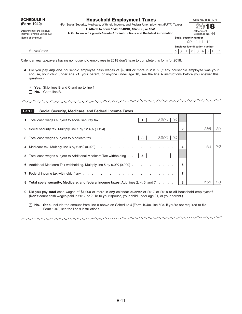 Instructions for IRS Form 1040 Schedule H Household Employment Taxes, Page 11