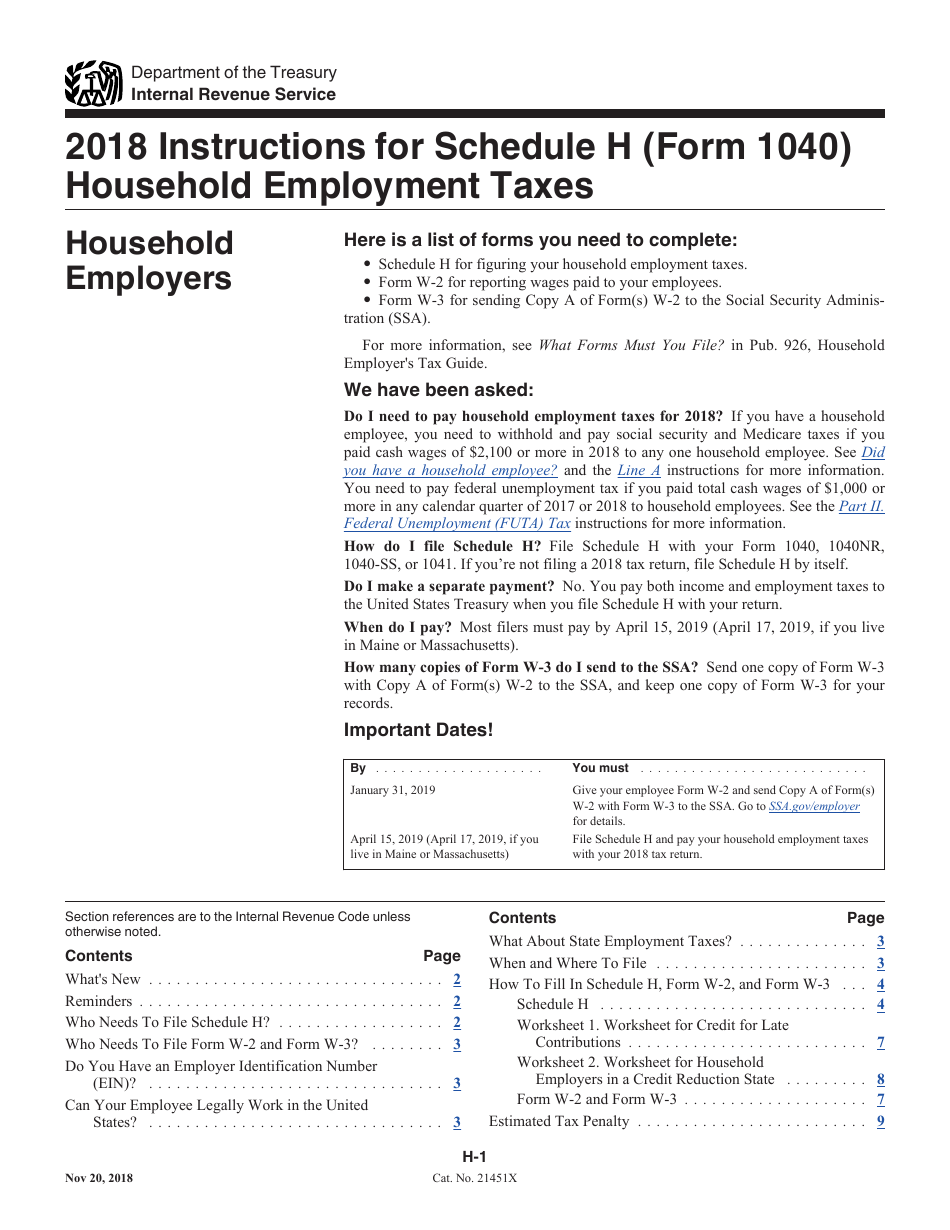 Instructions for IRS Form 1040 Schedule H Household Employment Taxes, Page 1