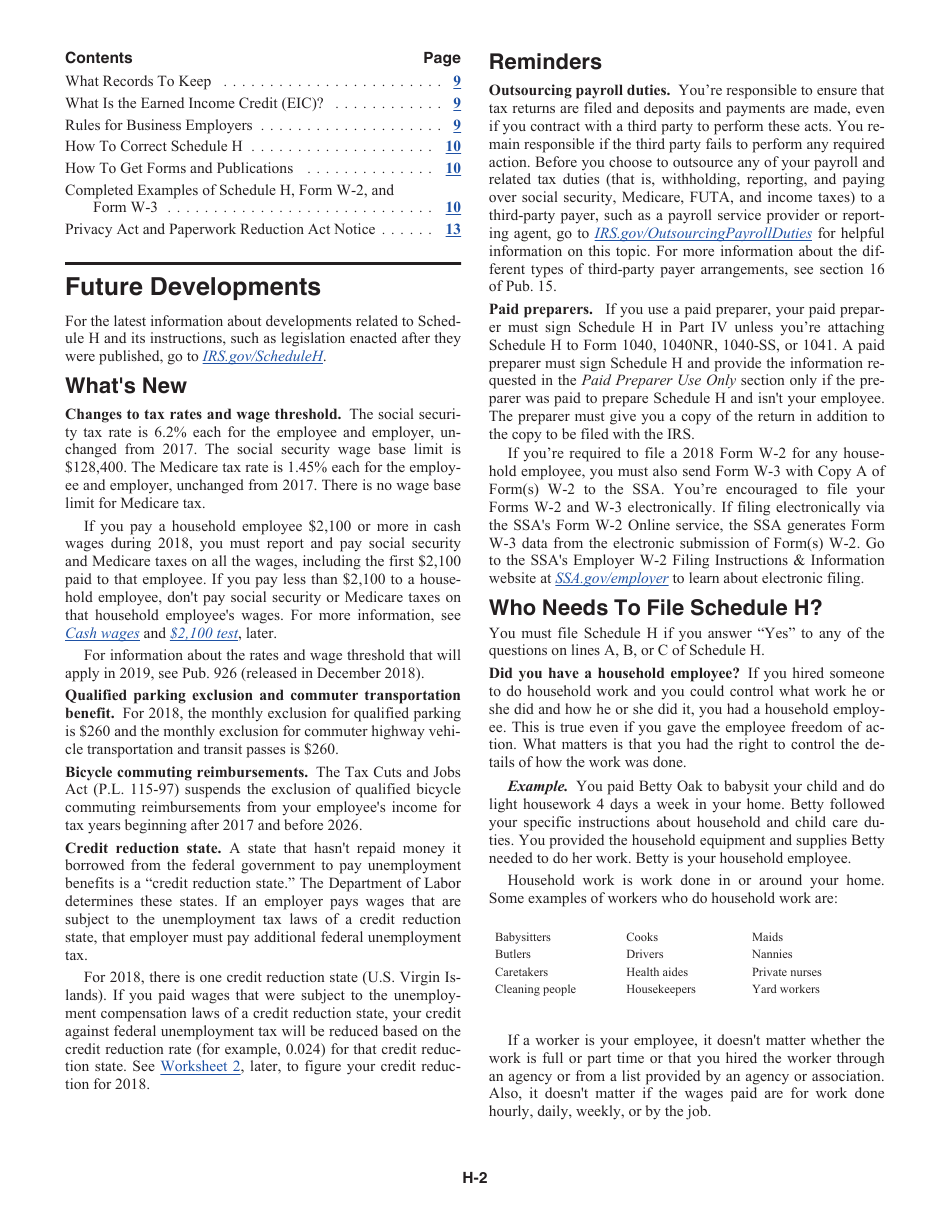 Instructions for IRS Form 1040 Schedule H Household Employment Taxes, Page 2