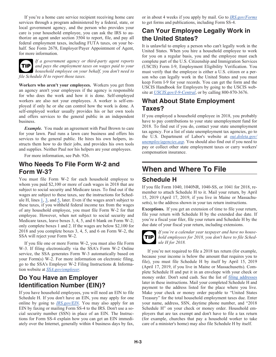 Instructions for IRS Form 1040 Schedule H Household Employment Taxes, Page 3