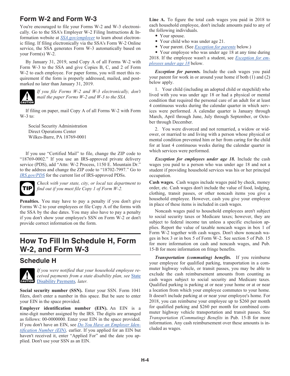 Instructions for IRS Form 1040 Schedule H Household Employment Taxes, Page 4