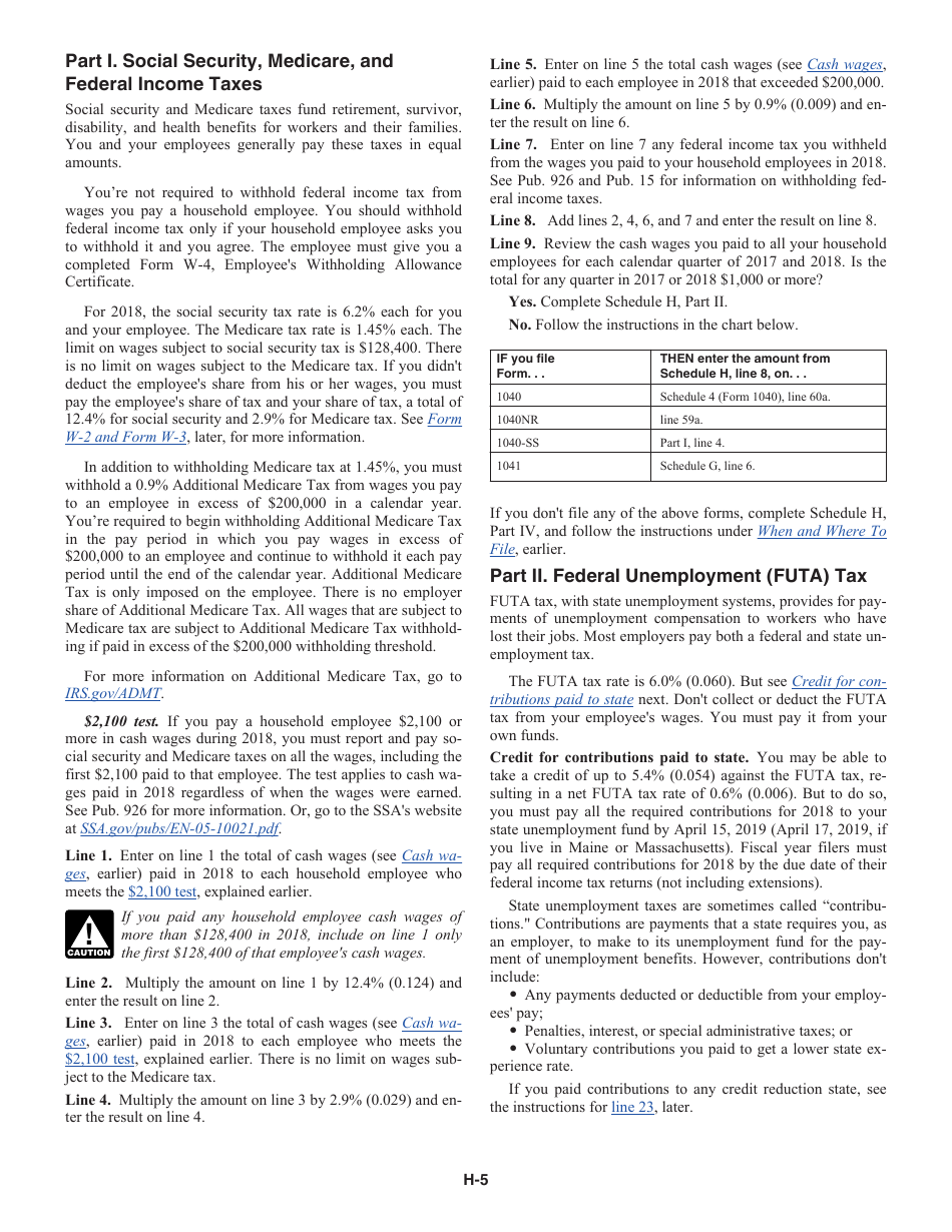 Instructions for IRS Form 1040 Schedule H Household Employment Taxes, Page 5