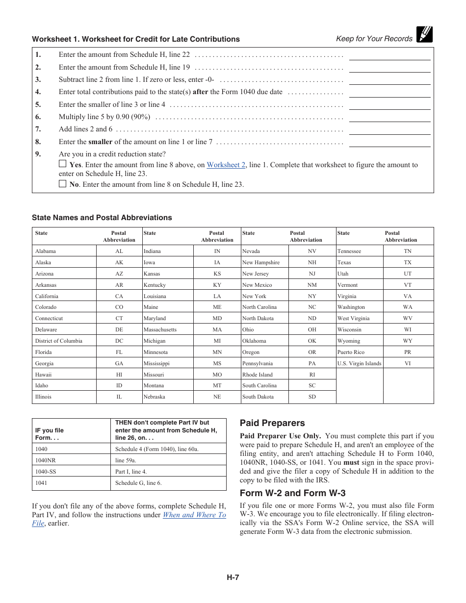 Instructions for IRS Form 1040 Schedule H Household Employment Taxes, Page 7