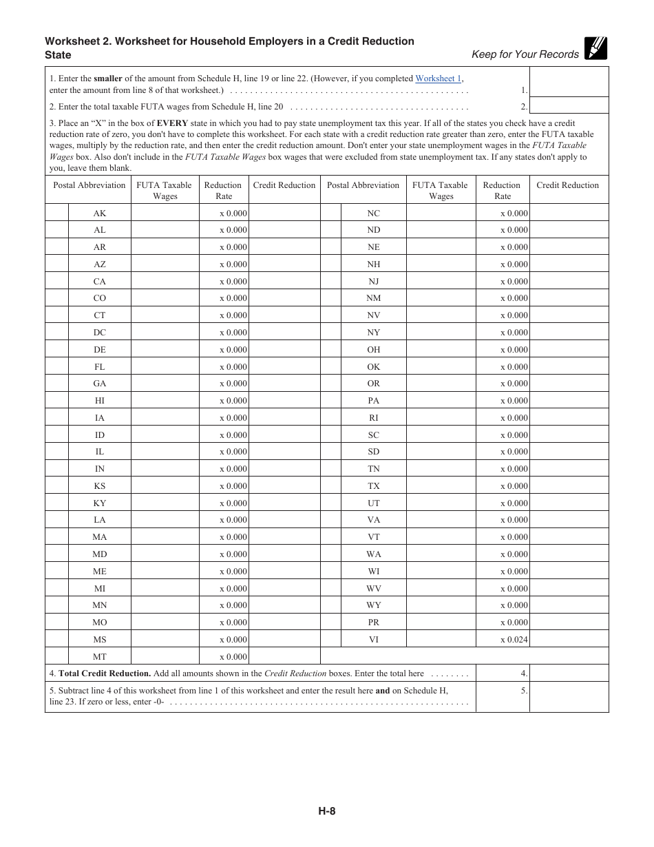 Instructions for IRS Form 1040 Schedule H Household Employment Taxes, Page 8