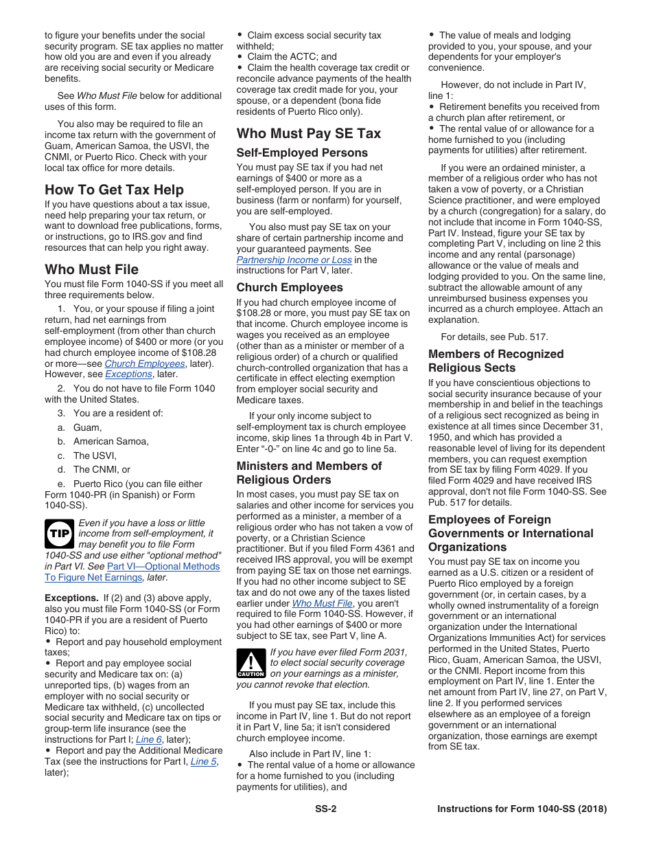 Instructions for IRS Form 1040-SS U.S. Self-employment Tax Return (Including the Additional Child Tax Credit for Bona Fide Residents of Puerto Rico), Page 2