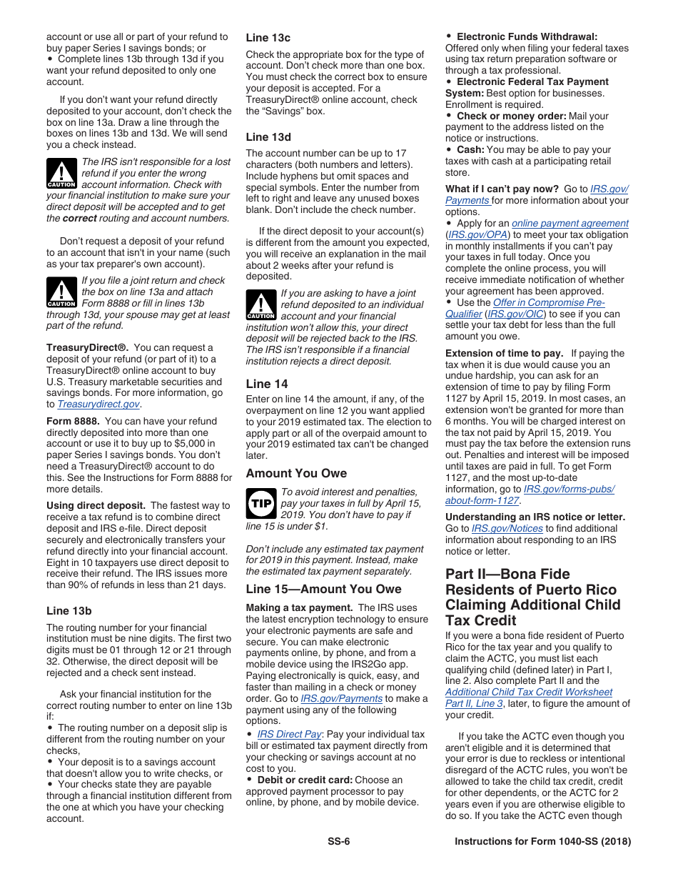 Instructions for IRS Form 1040-SS U.S. Self-employment Tax Return (Including the Additional Child Tax Credit for Bona Fide Residents of Puerto Rico), Page 6
