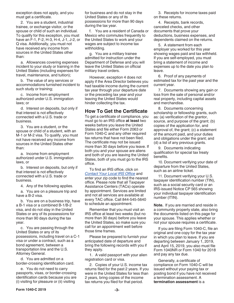 Instructions for IRS Form 1040-C U.S. Departing Alien Income Tax Return, Page 3