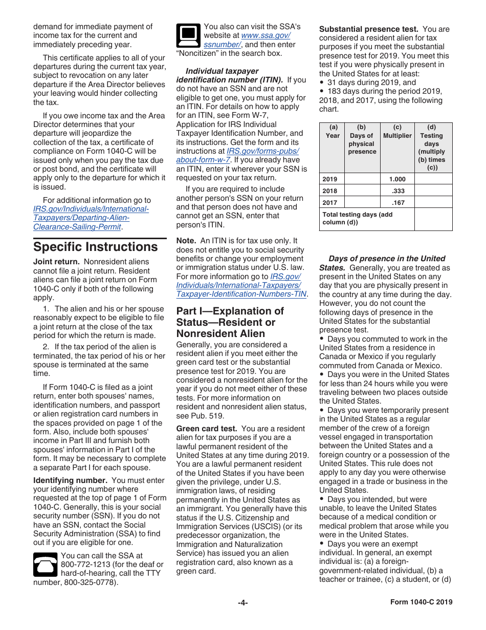 Instructions for IRS Form 1040-C U.S. Departing Alien Income Tax Return, Page 4