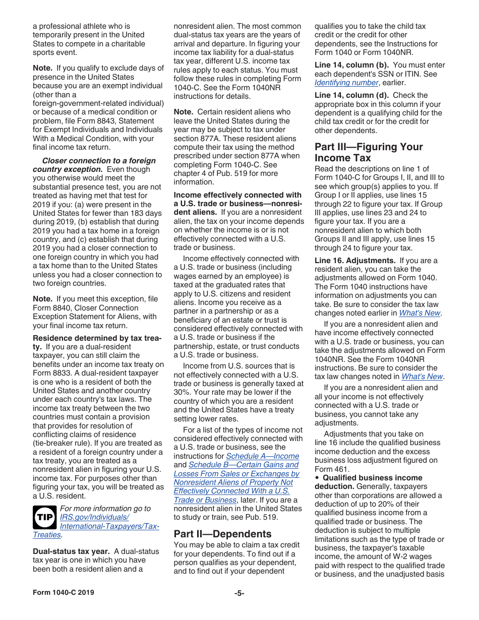 Instructions for IRS Form 1040-C U.S. Departing Alien Income Tax Return, Page 5