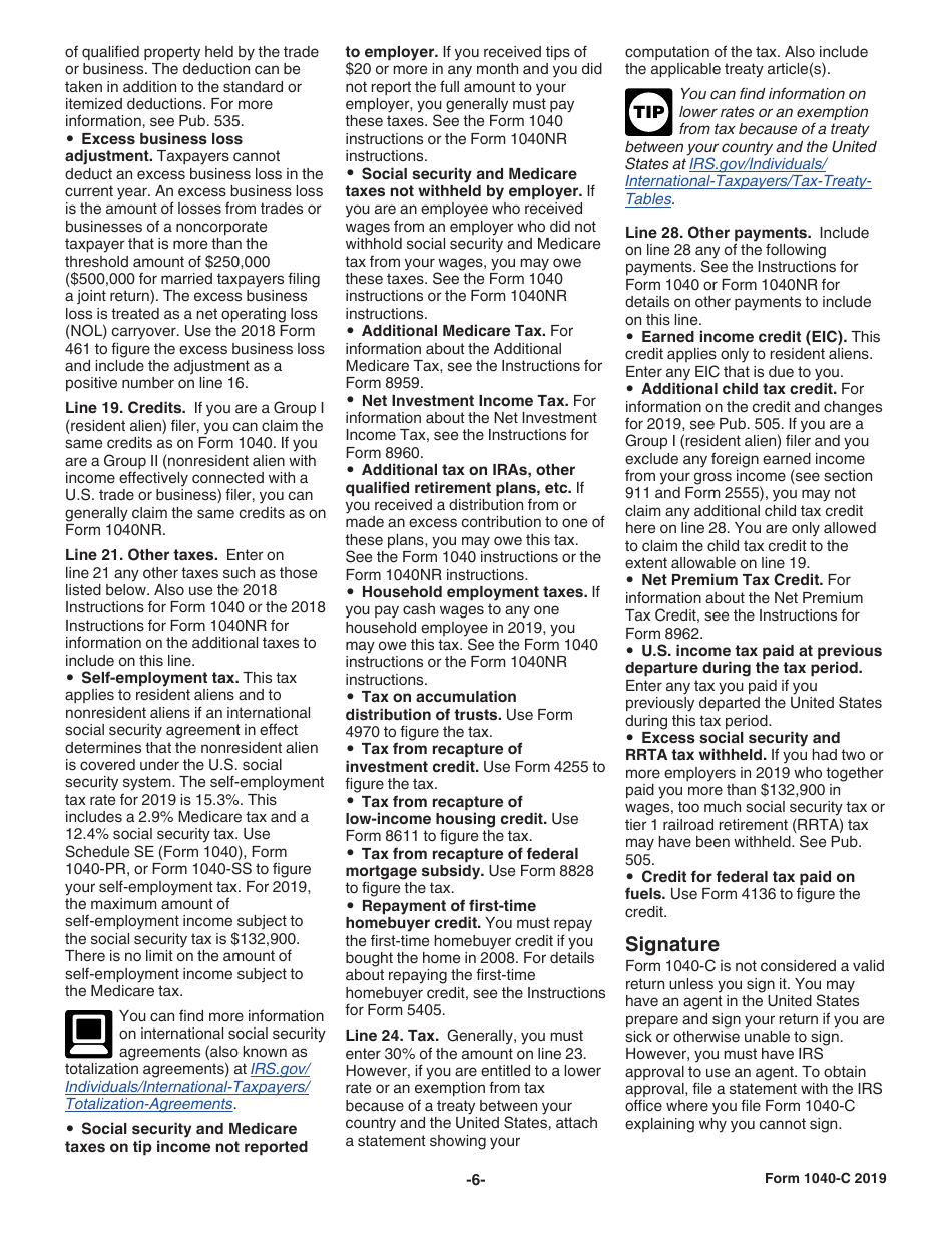 Instructions for IRS Form 1040-C U.S. Departing Alien Income Tax Return, Page 6